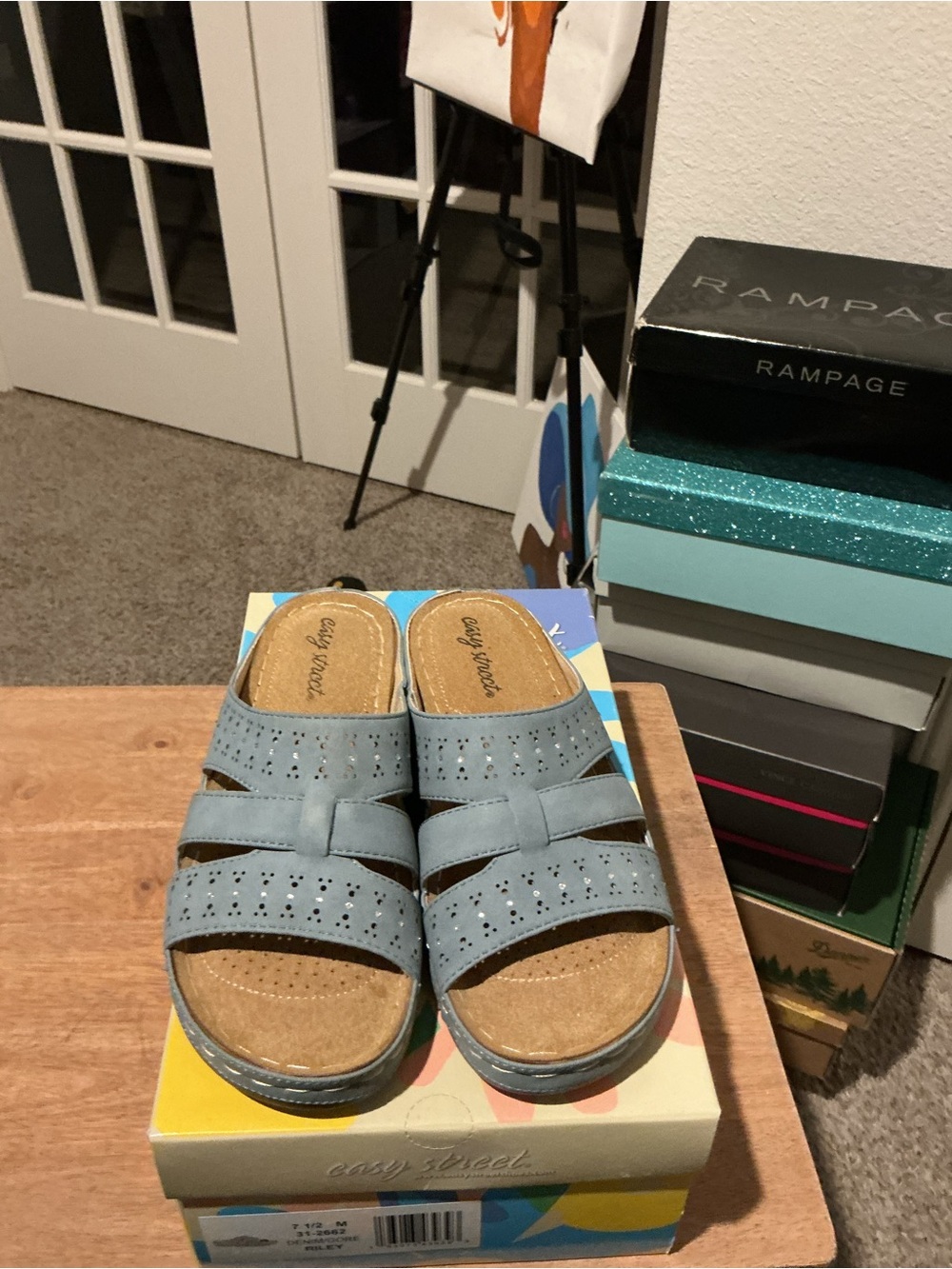 easy street Light Blue Perforated Slide Sandals